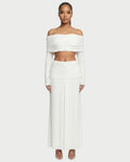 QUENA Off-Shoulder Ruched Crop Top & Maxi Skirt Set
