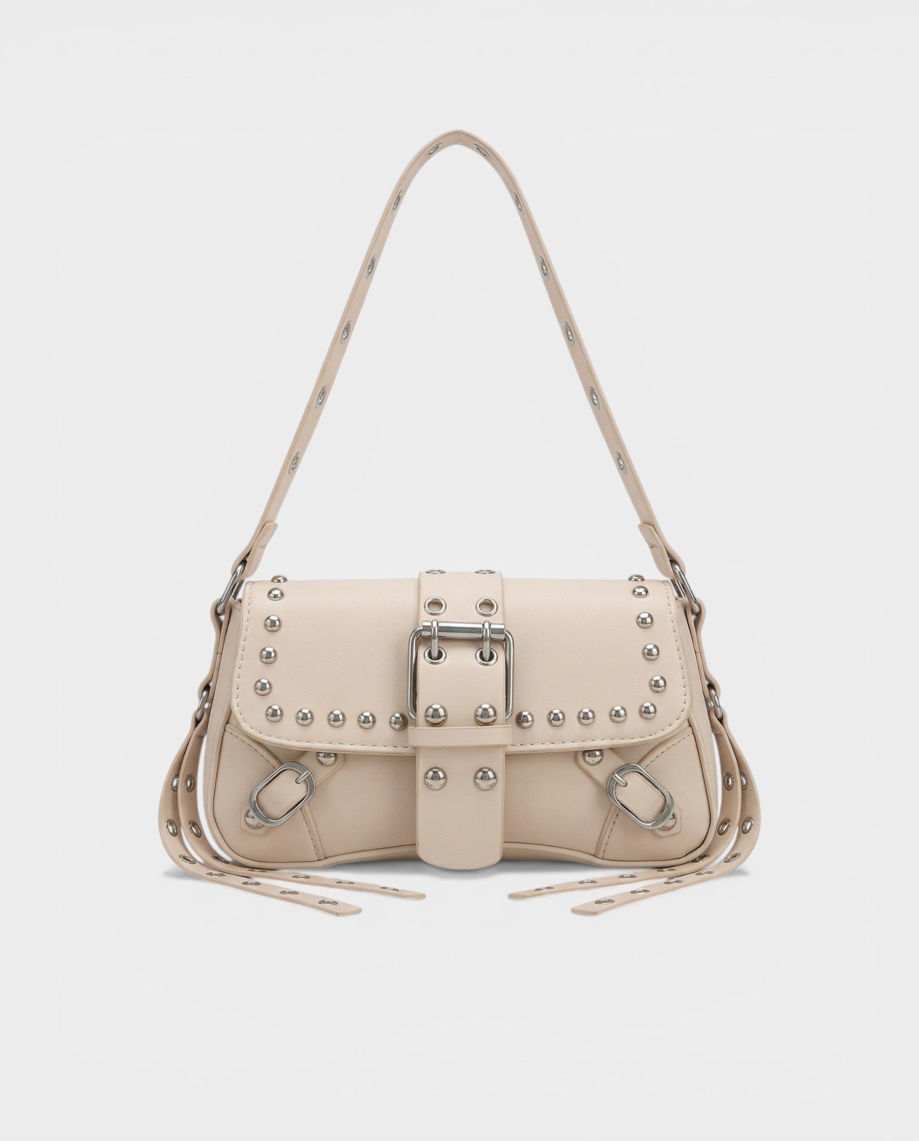 RAVENA Studded Buckle Flap Shoulder Bag