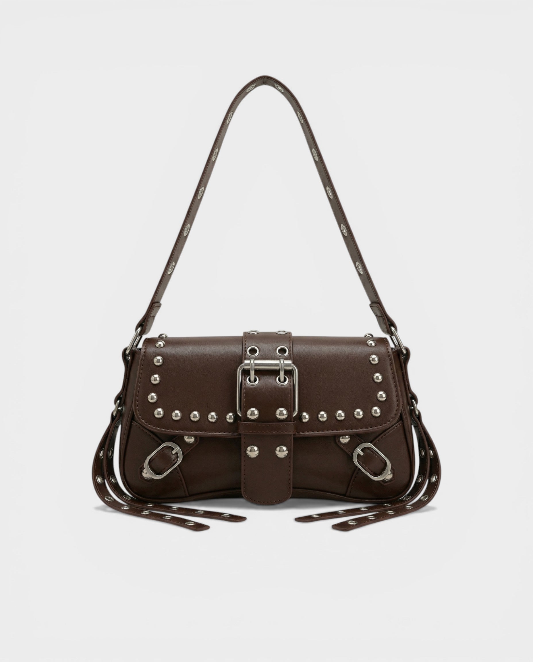 RAVENA Studded Buckle Flap Shoulder Bag