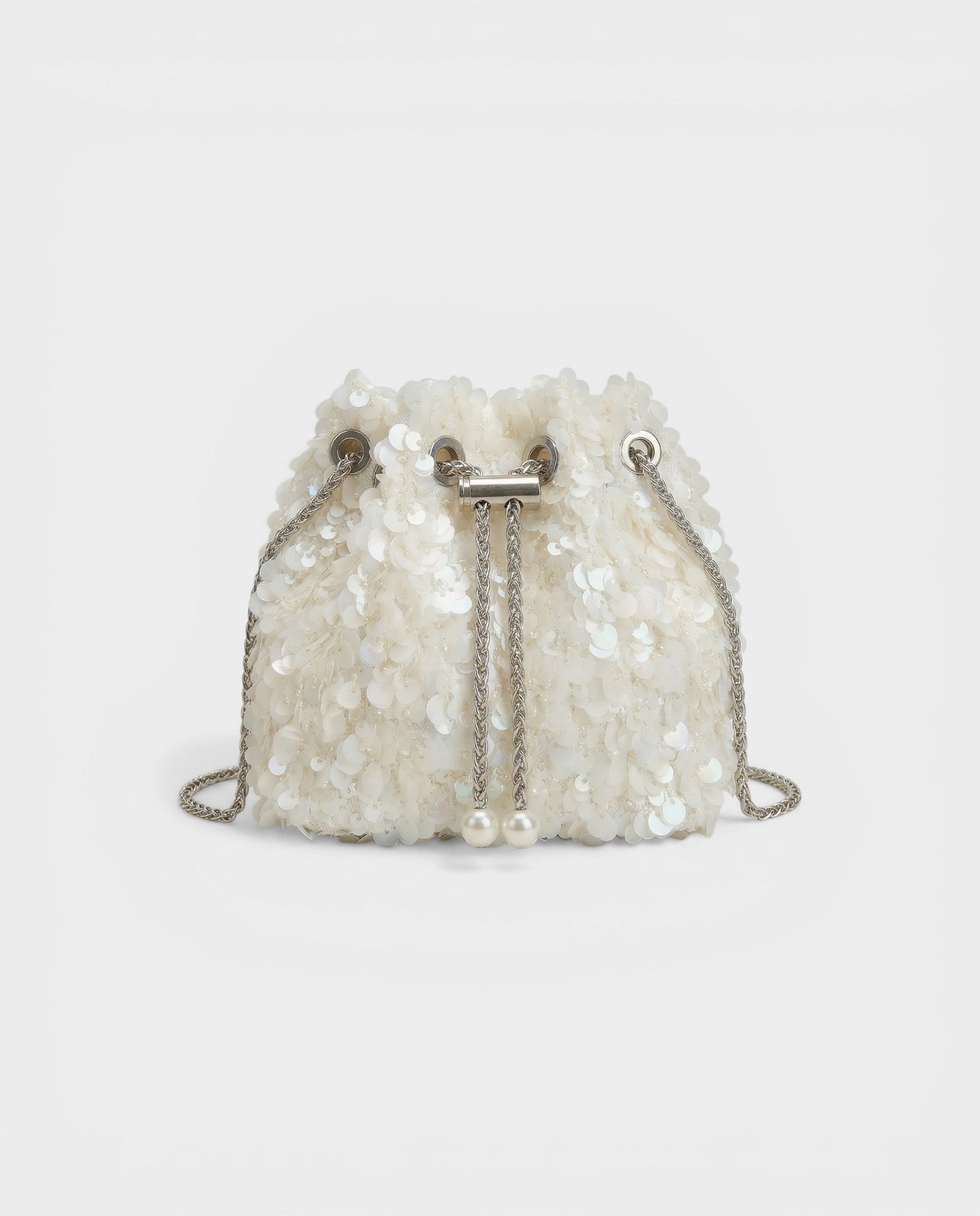 HELYN Pearl Chain Sequin Bucket Bag