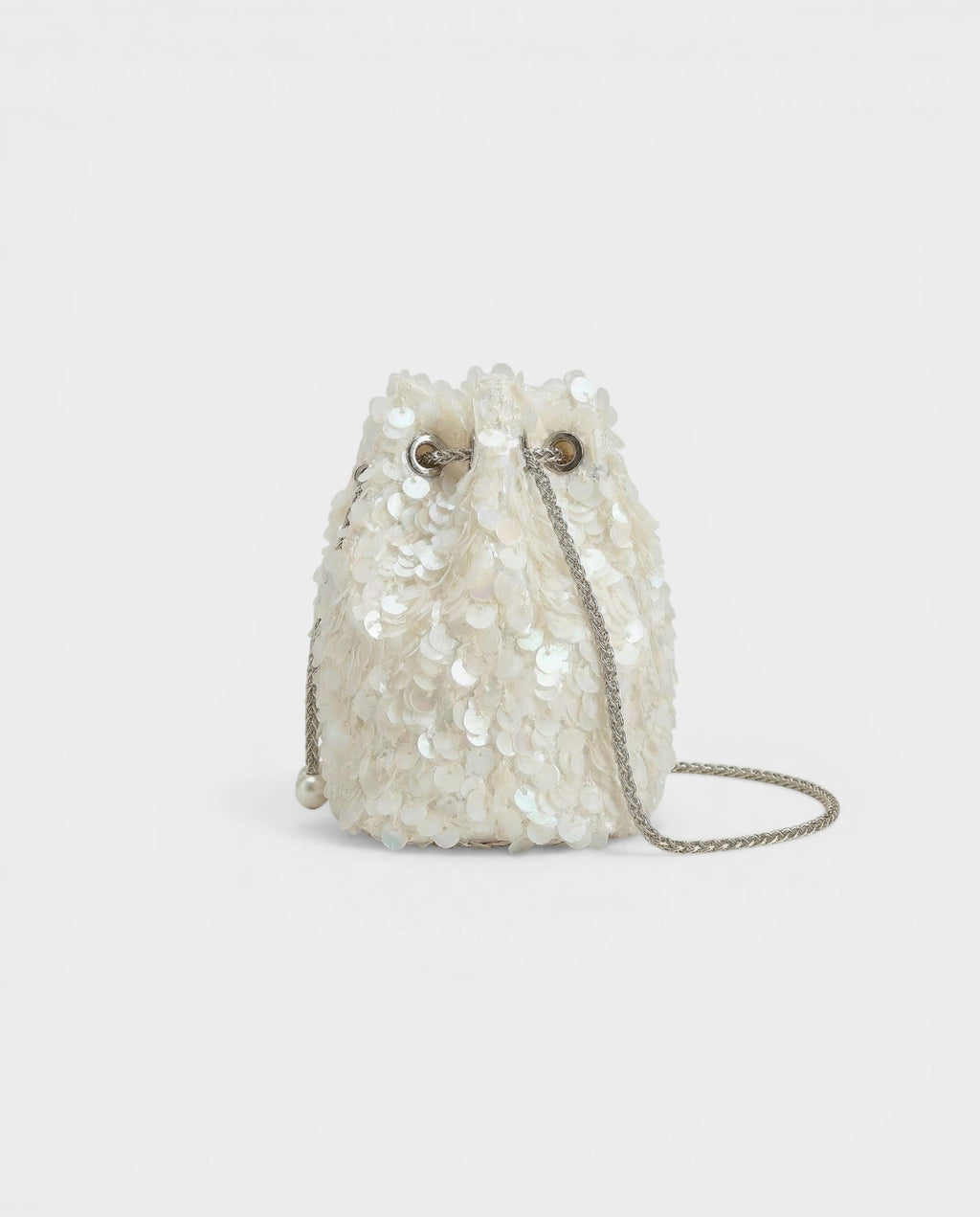 HELYN Pearl Chain Sequin Bucket Bag