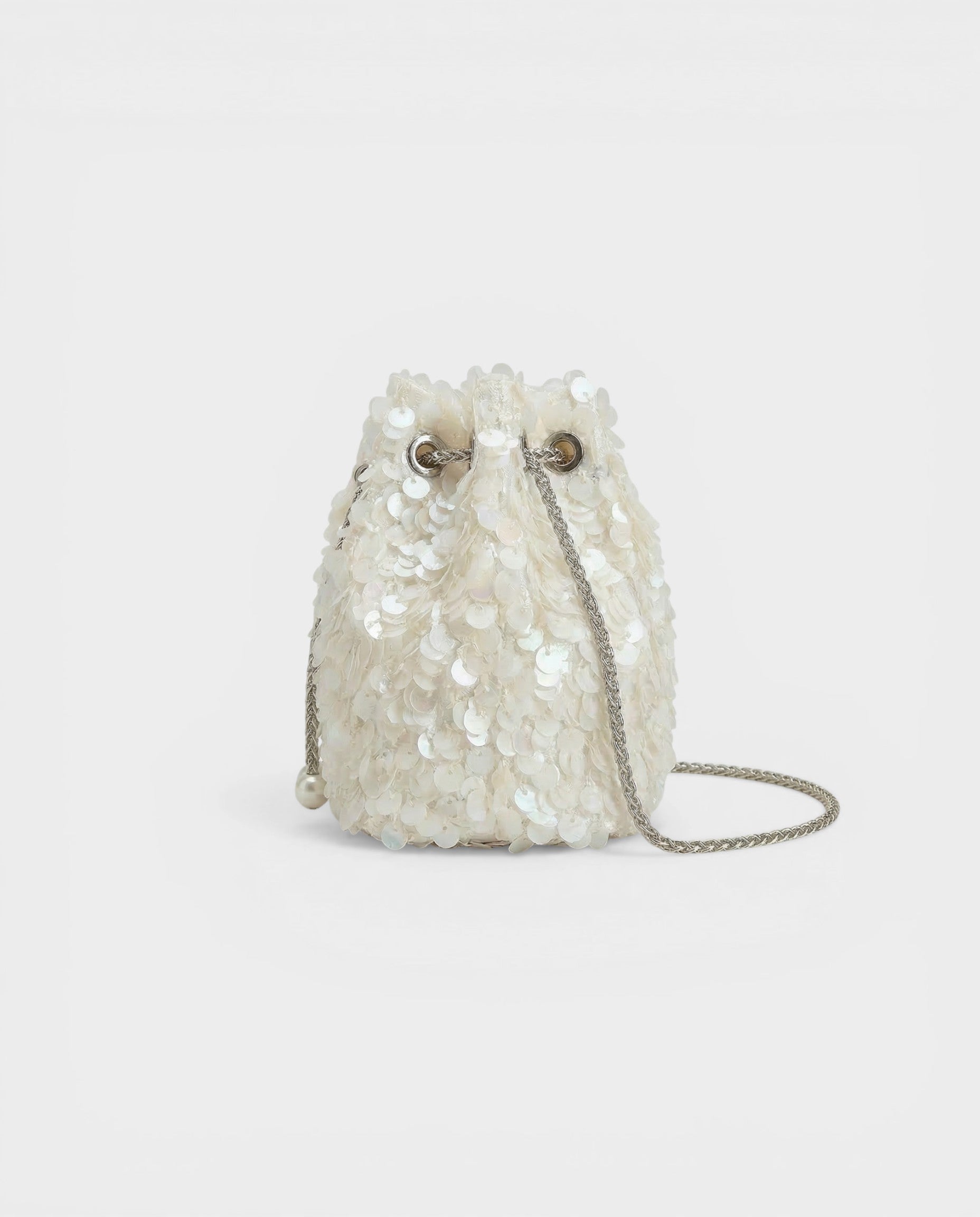 HELYN Pearl Chain Sequin Bucket Bag