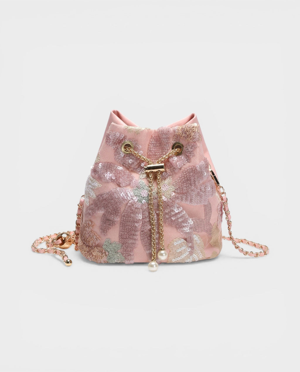 FALINA Embroidered Floral & Sequin Bucket Bag
