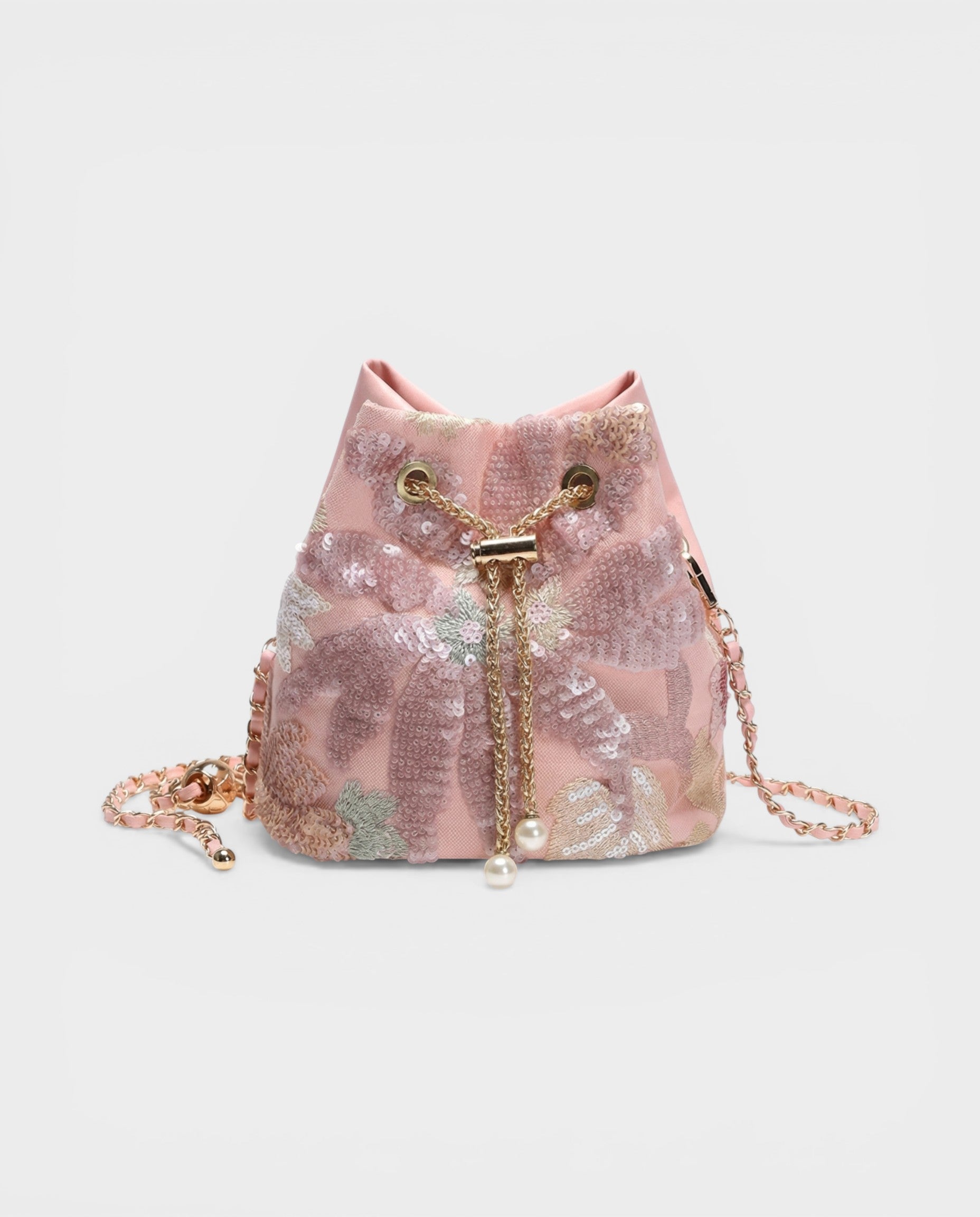 FALINA Embroidered Floral & Sequin Bucket Bag