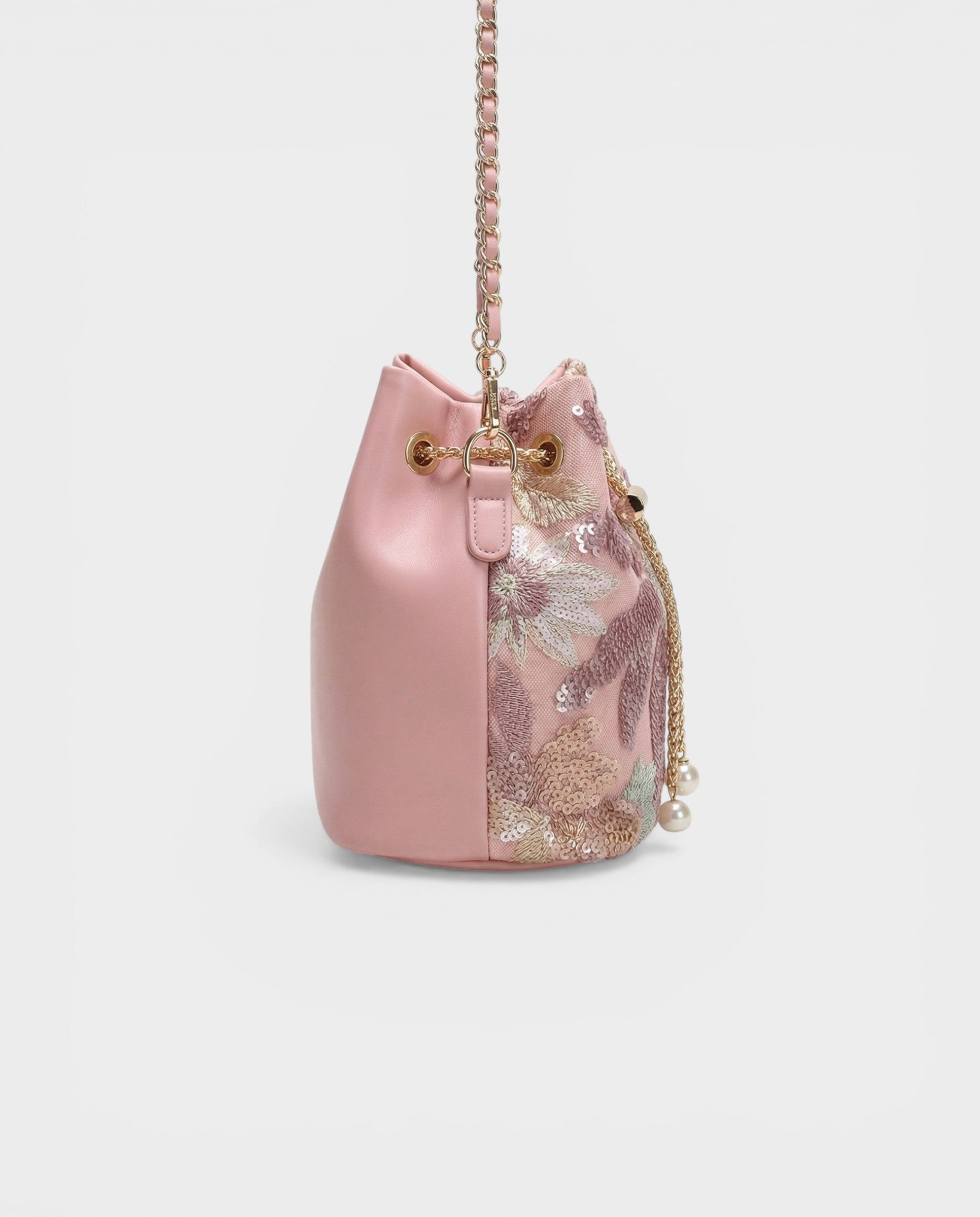 FALINA Embroidered Floral & Sequin Bucket Bag