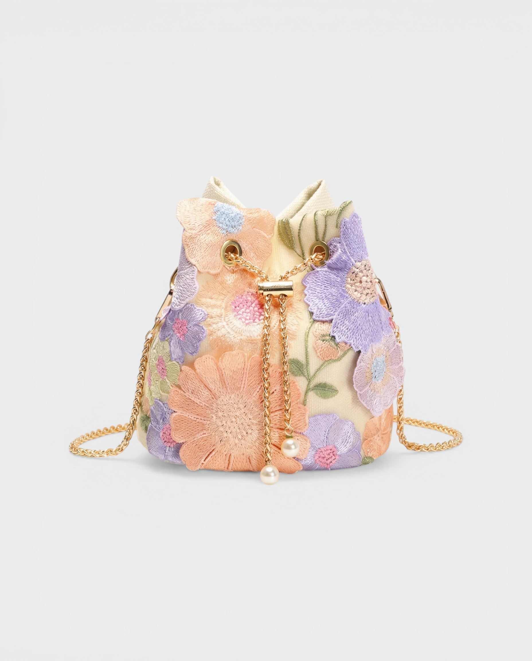 RIKA Ivory Floral Embroidered Bucket Bag