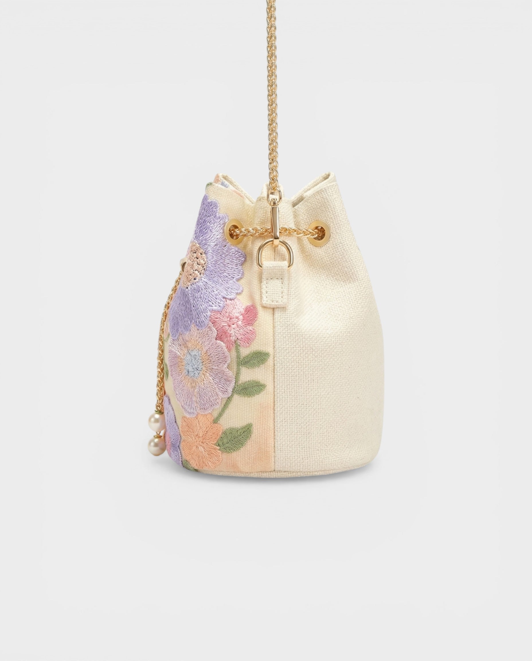 RIKA Ivory Floral Embroidered Bucket Bag