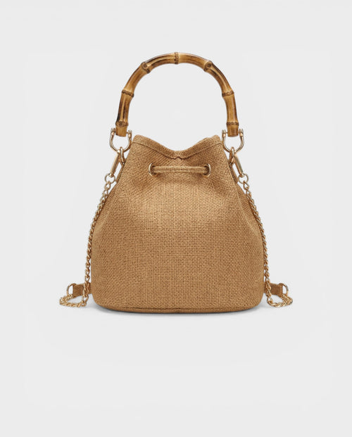 TAURIEL Floral Sequin Bamboo Handle Bucket Bag