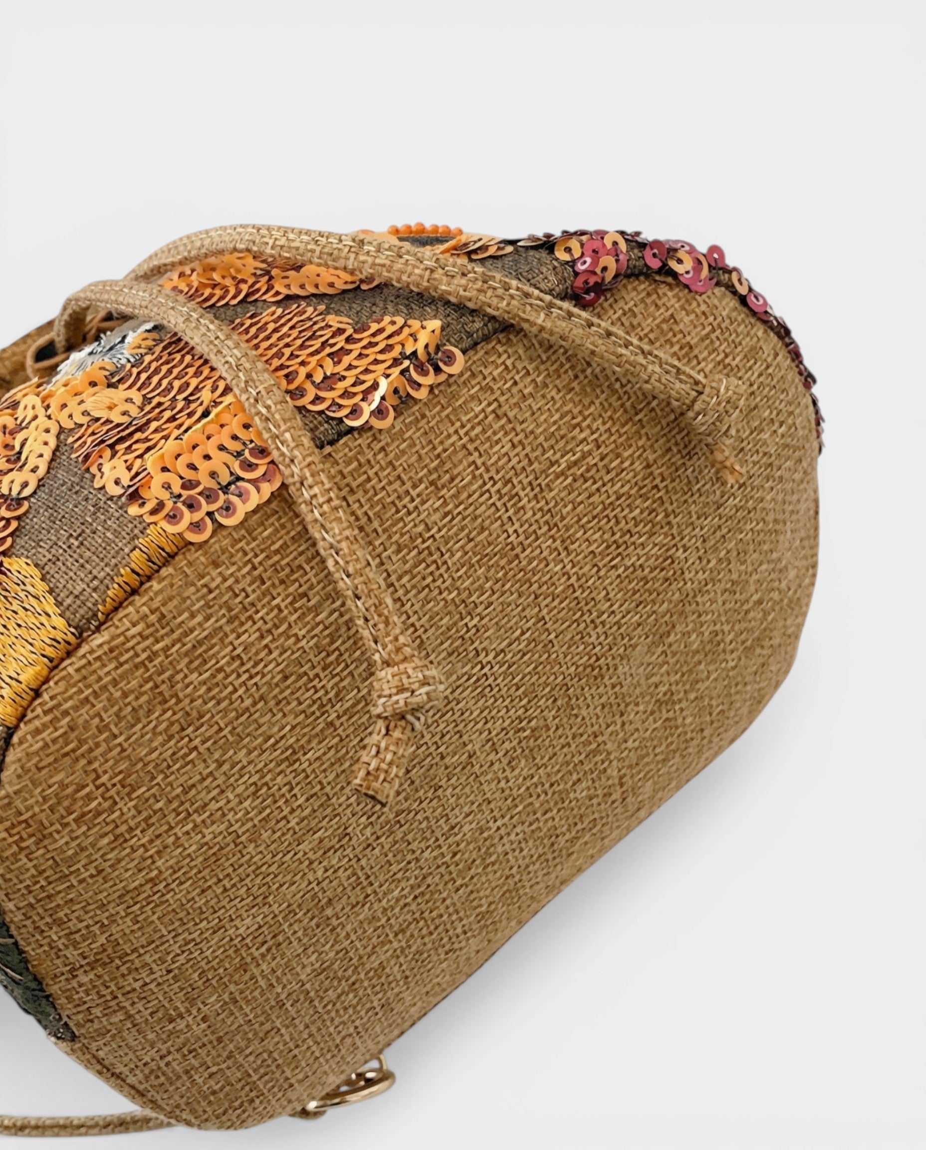 TAURIEL Floral Sequin Bamboo Handle Bucket Bag