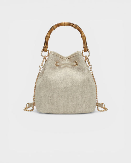 ZERINA Lavender Floral Sequin Bamboo Handle Bucket Bag