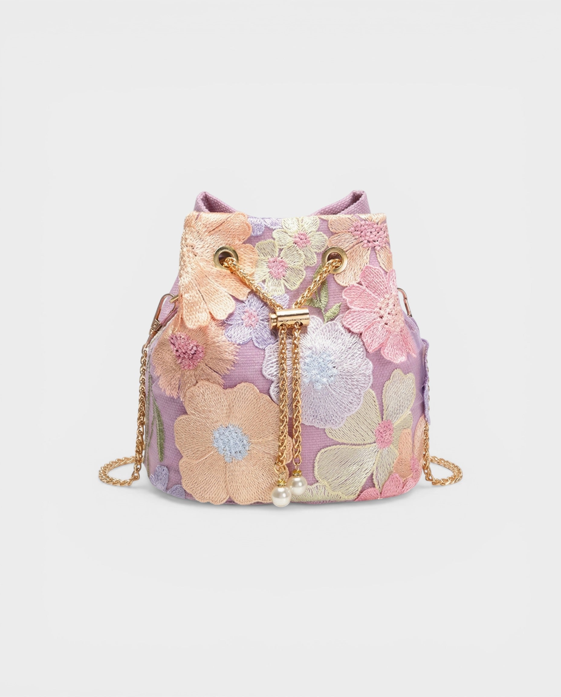 XYLARA Purple Floral Embroidered Bucket Bag