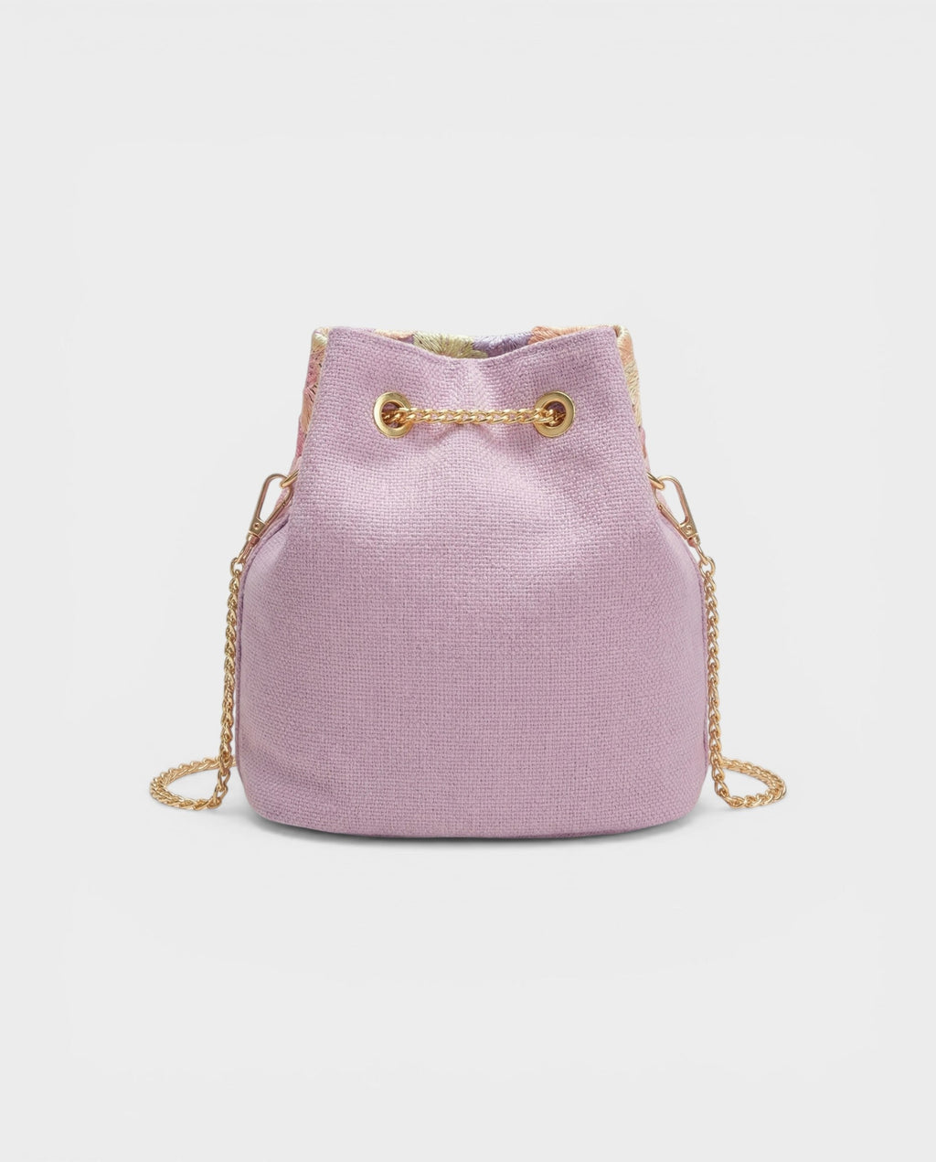 XYLARA Purple Floral Embroidered Bucket Bag