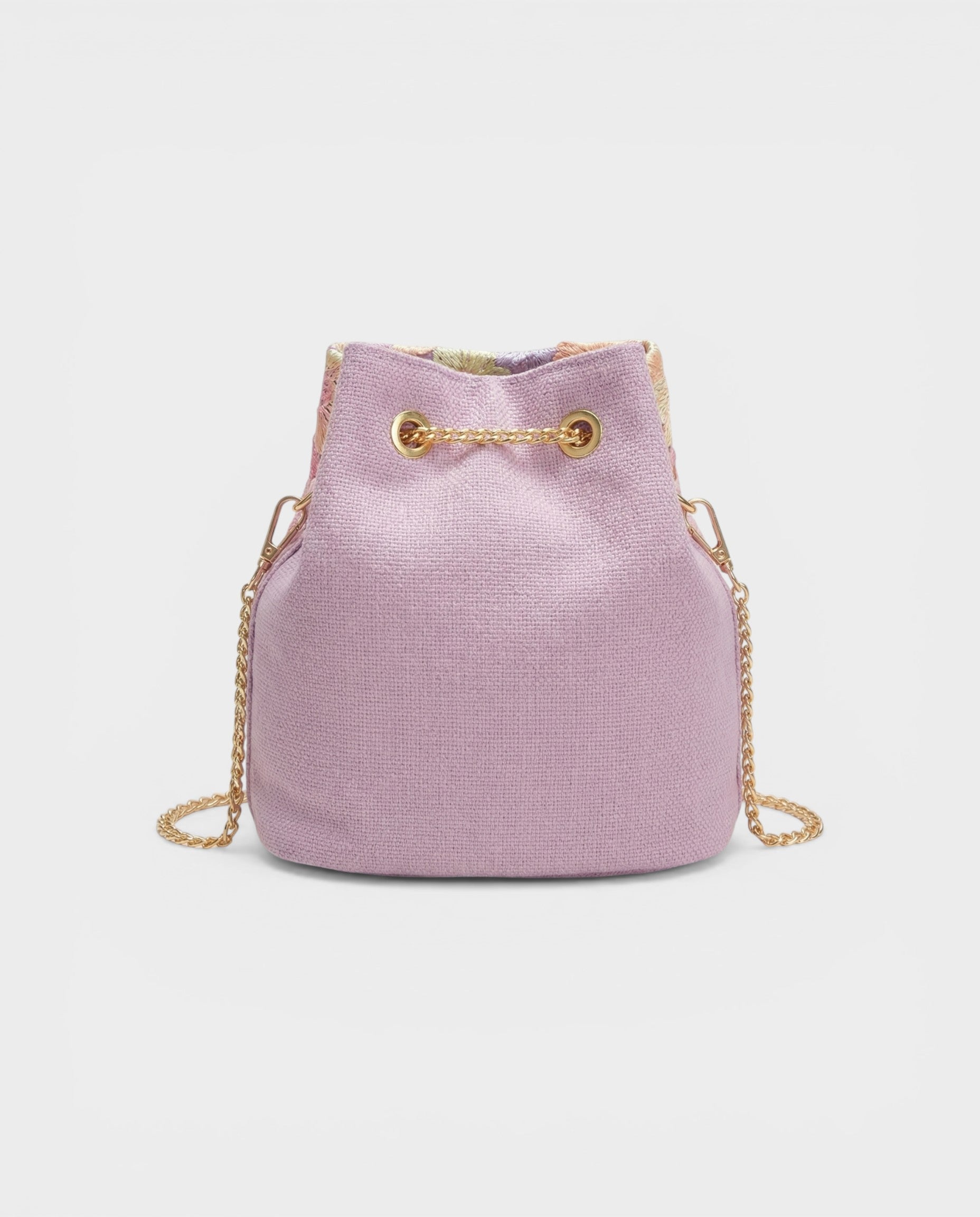 XYLARA Purple Floral Embroidered Bucket Bag