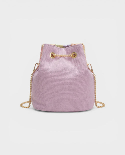 XYLARA Purple Floral Embroidered Bucket Bag