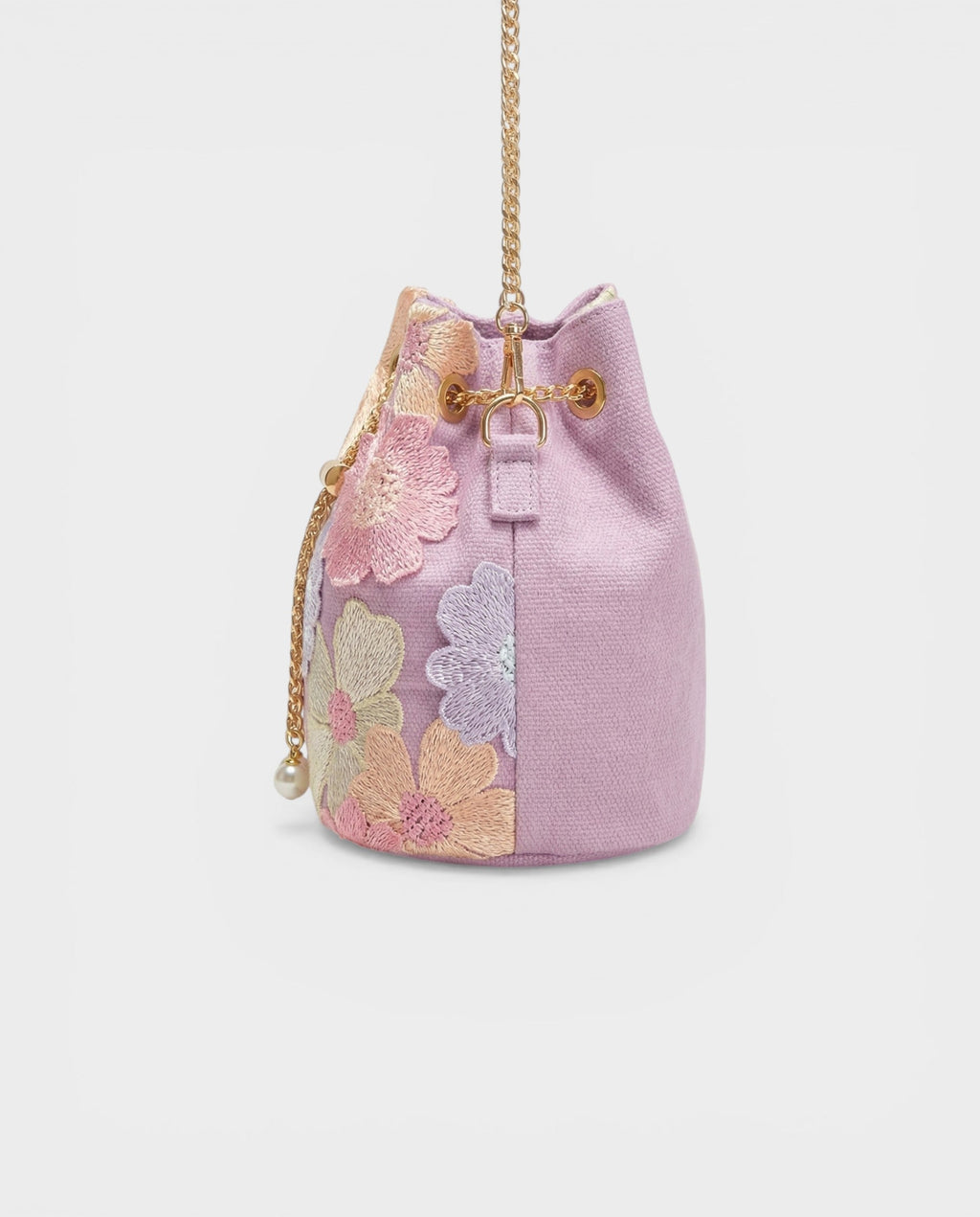 XYLARA Purple Floral Embroidered Bucket Bag