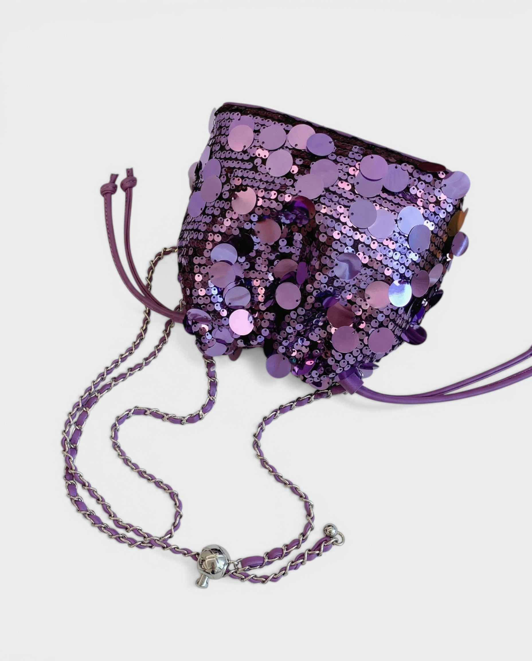 CIZARA Chain Crossbody Sequin Bucket Bag