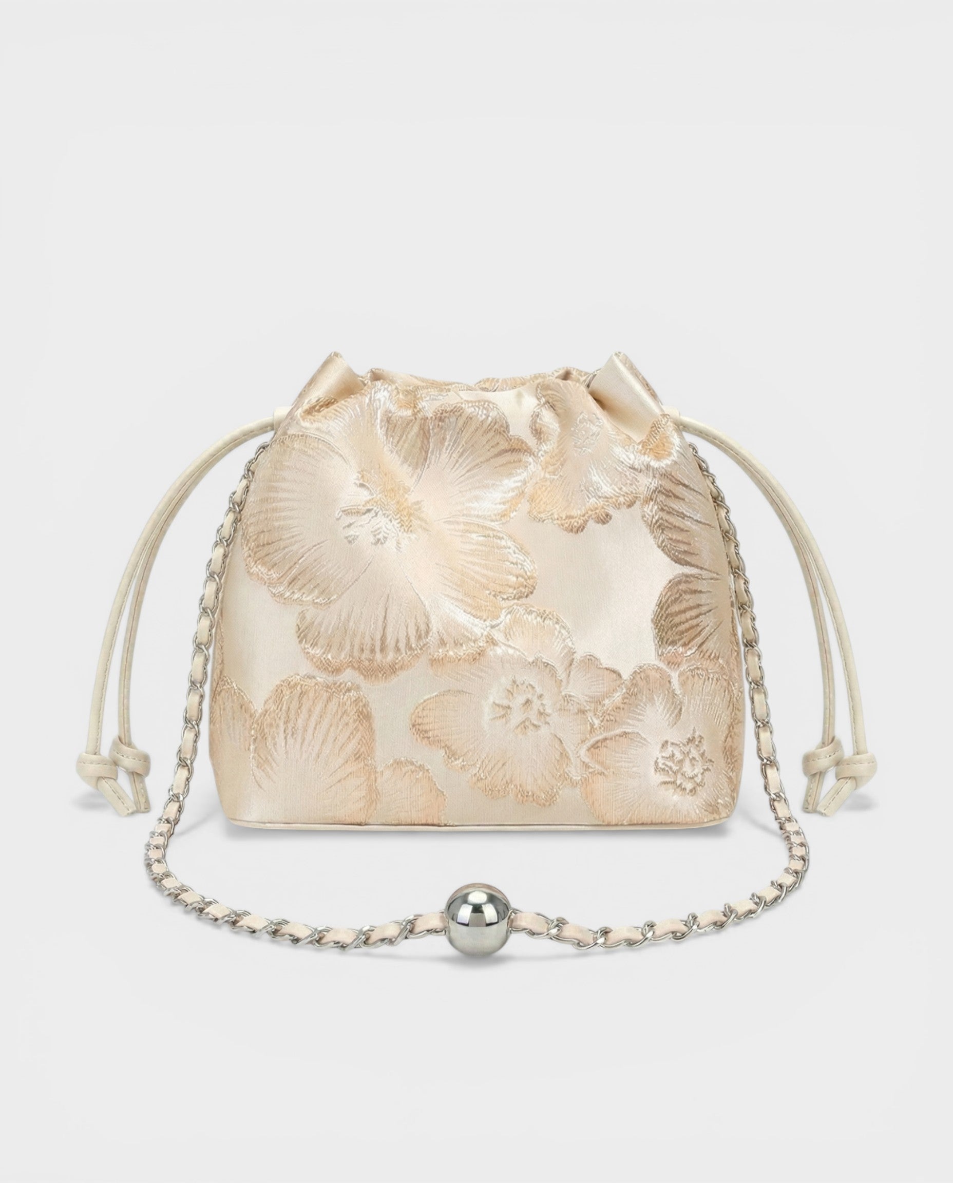 TERRA Champagne Floral Jacquard Chain Bucket Bag