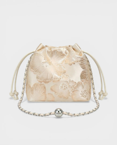TERRA Champagne Floral Jacquard Chain Bucket Bag