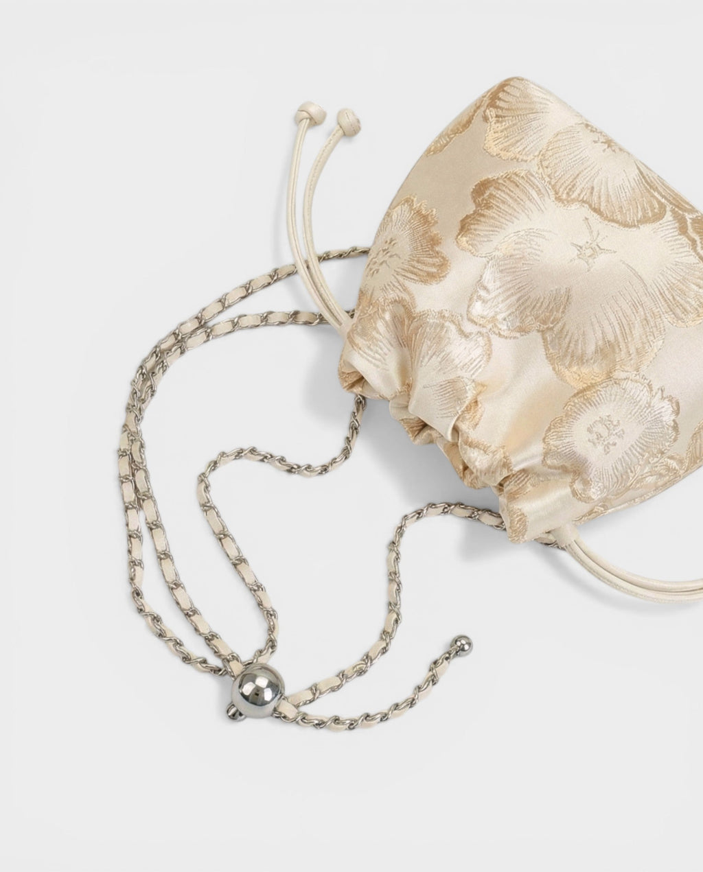 TERRA Champagne Floral Jacquard Chain Bucket Bag