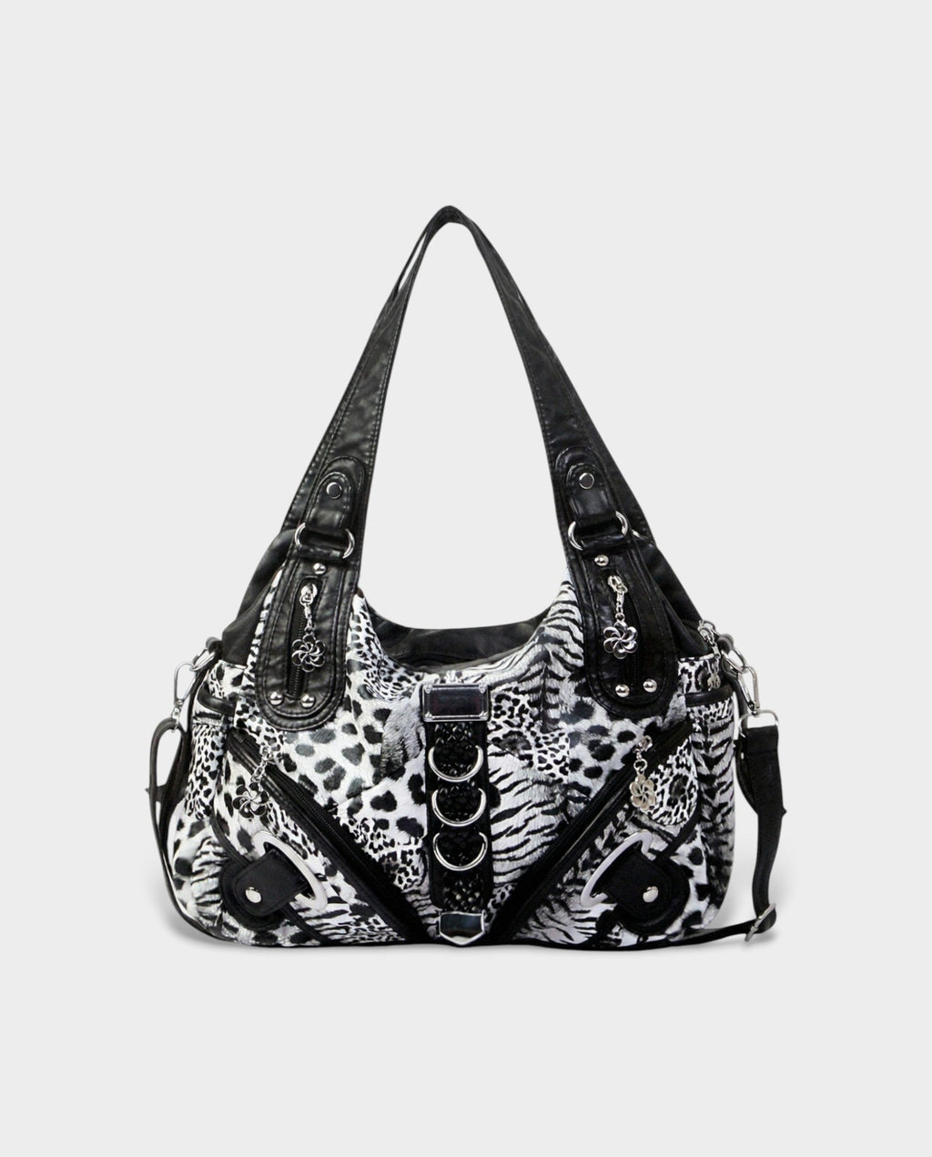 MELIA Multi-Pocket Faux Leather Leopard Handbag