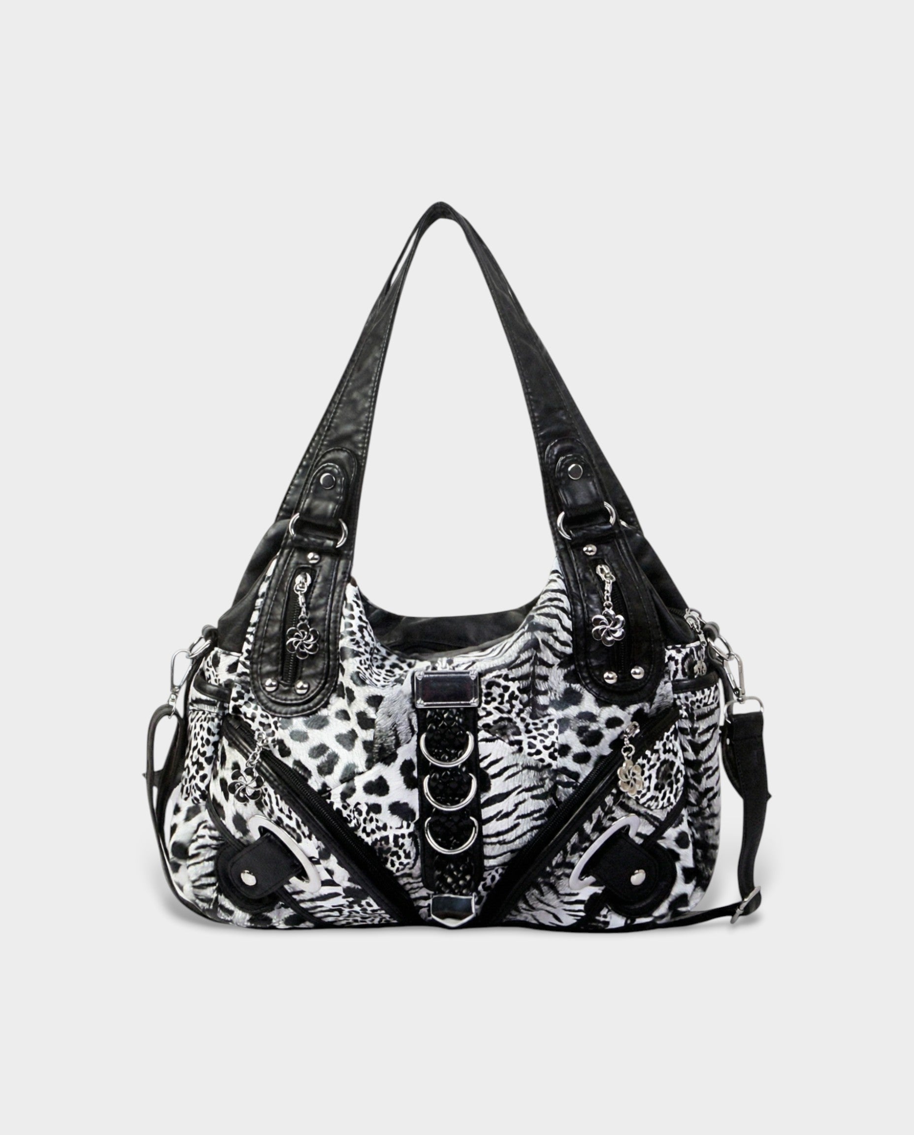 MELIA Multi-Pocket Faux Leather Leopard Handbag