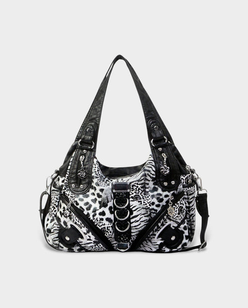 MELIA Multi-Pocket Faux Leather Leopard Handbag