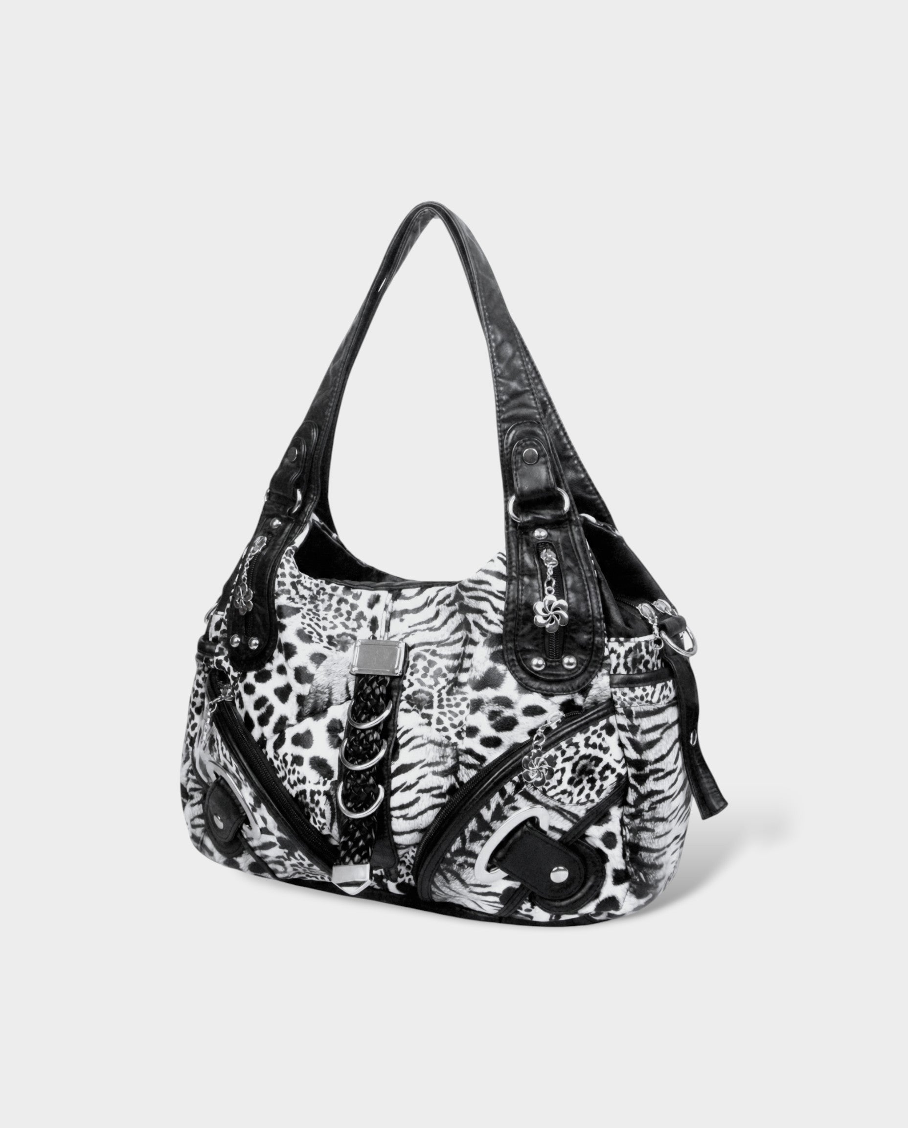 MELIA Multi-Pocket Faux Leather Leopard Handbag
