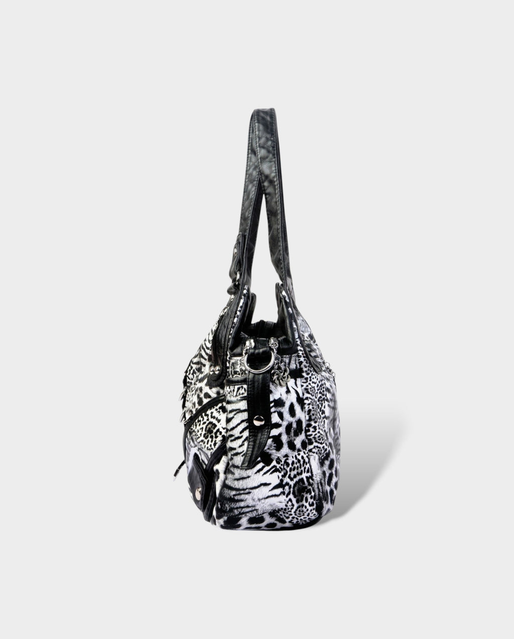 MELIA Multi-Pocket Faux Leather Leopard Handbag