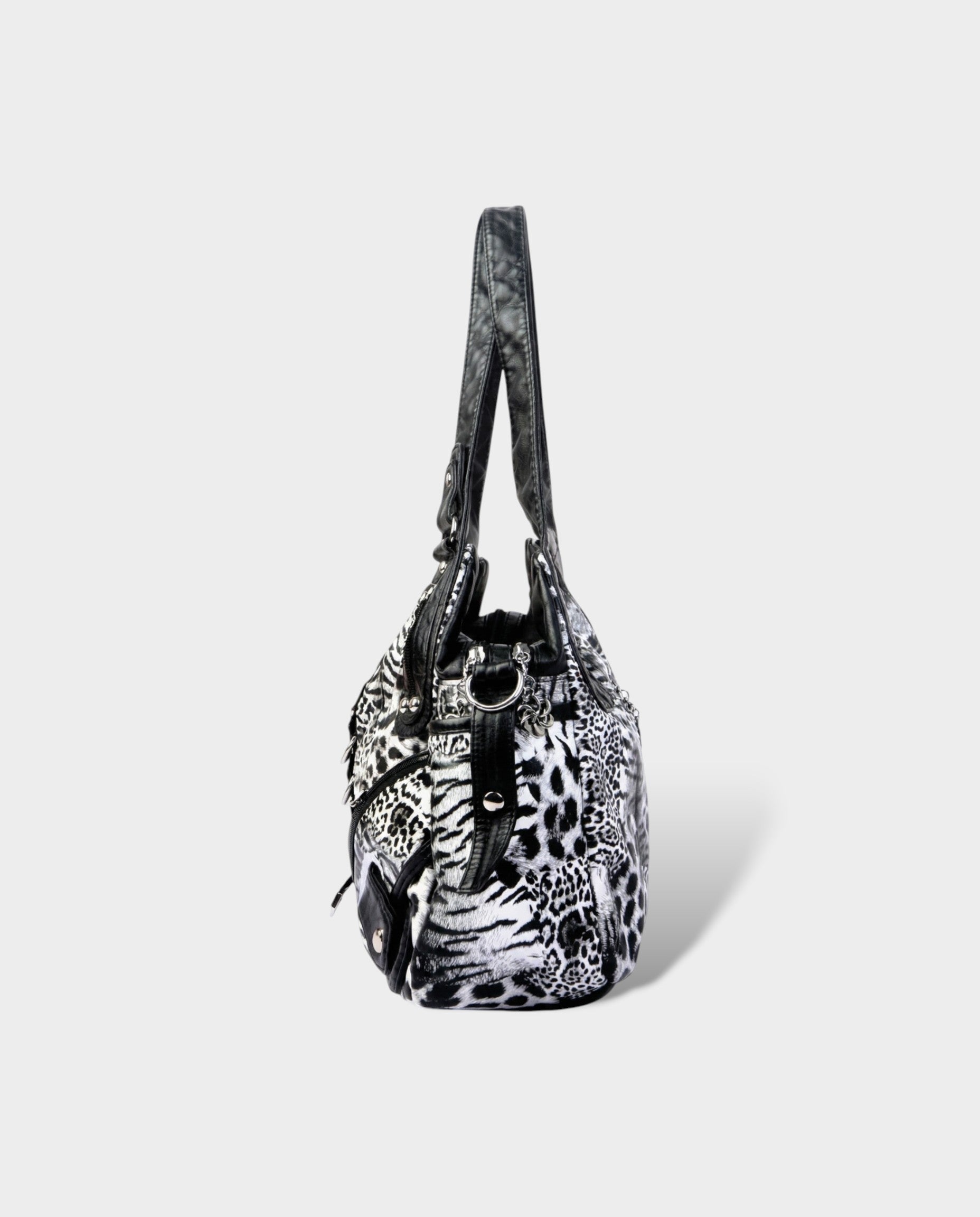 MELIA Multi-Pocket Faux Leather Leopard Handbag