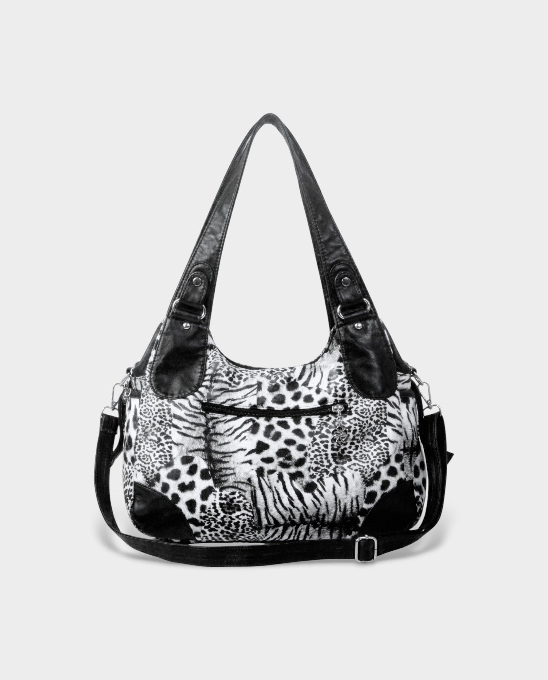 MELIA Multi-Pocket Faux Leather Leopard Handbag
