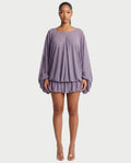 ERELA Mesh Open-Back Draped Balloon Sleeve Mini Dress