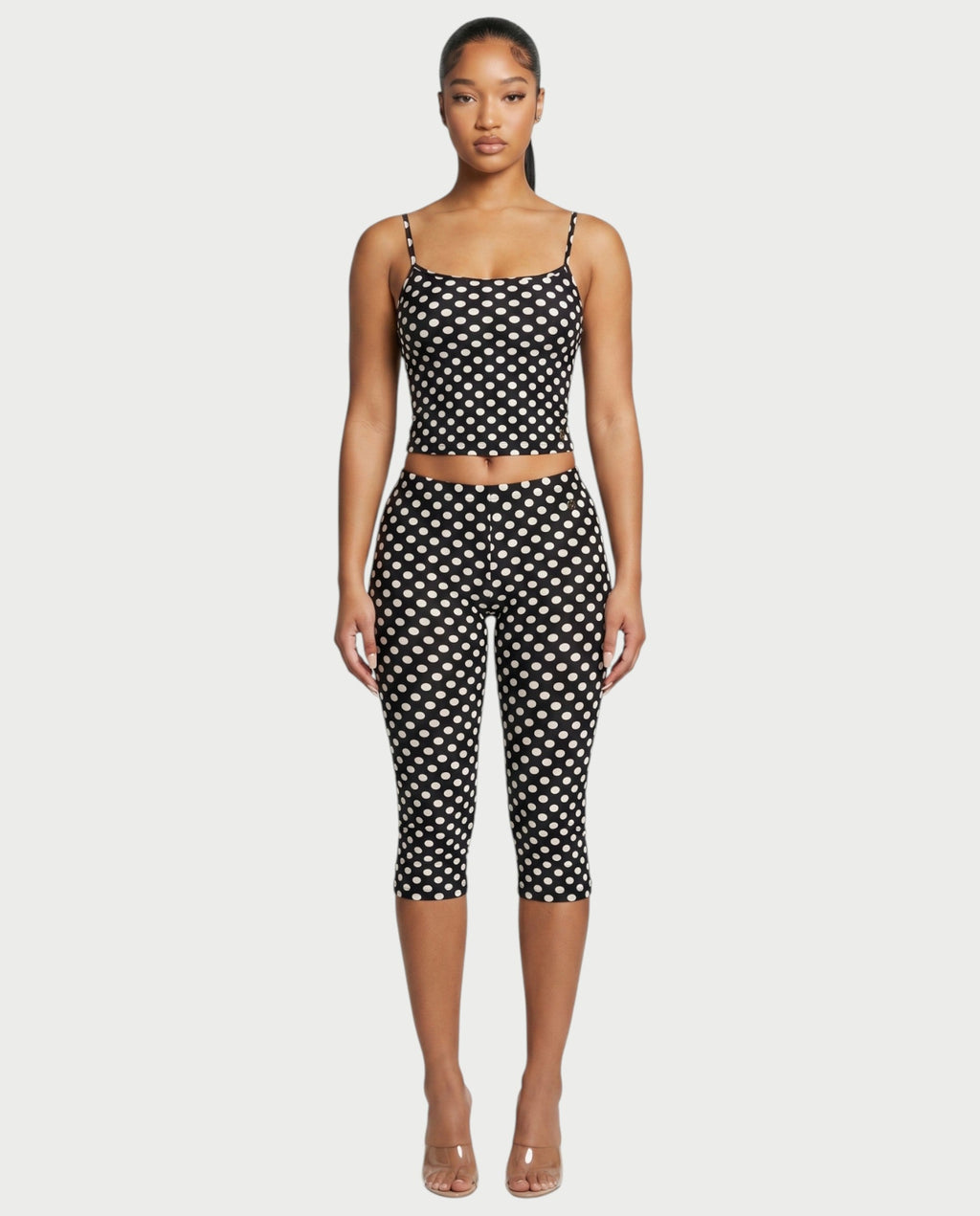 MERINA Polka Dot Crop Top & Capri Pants Set