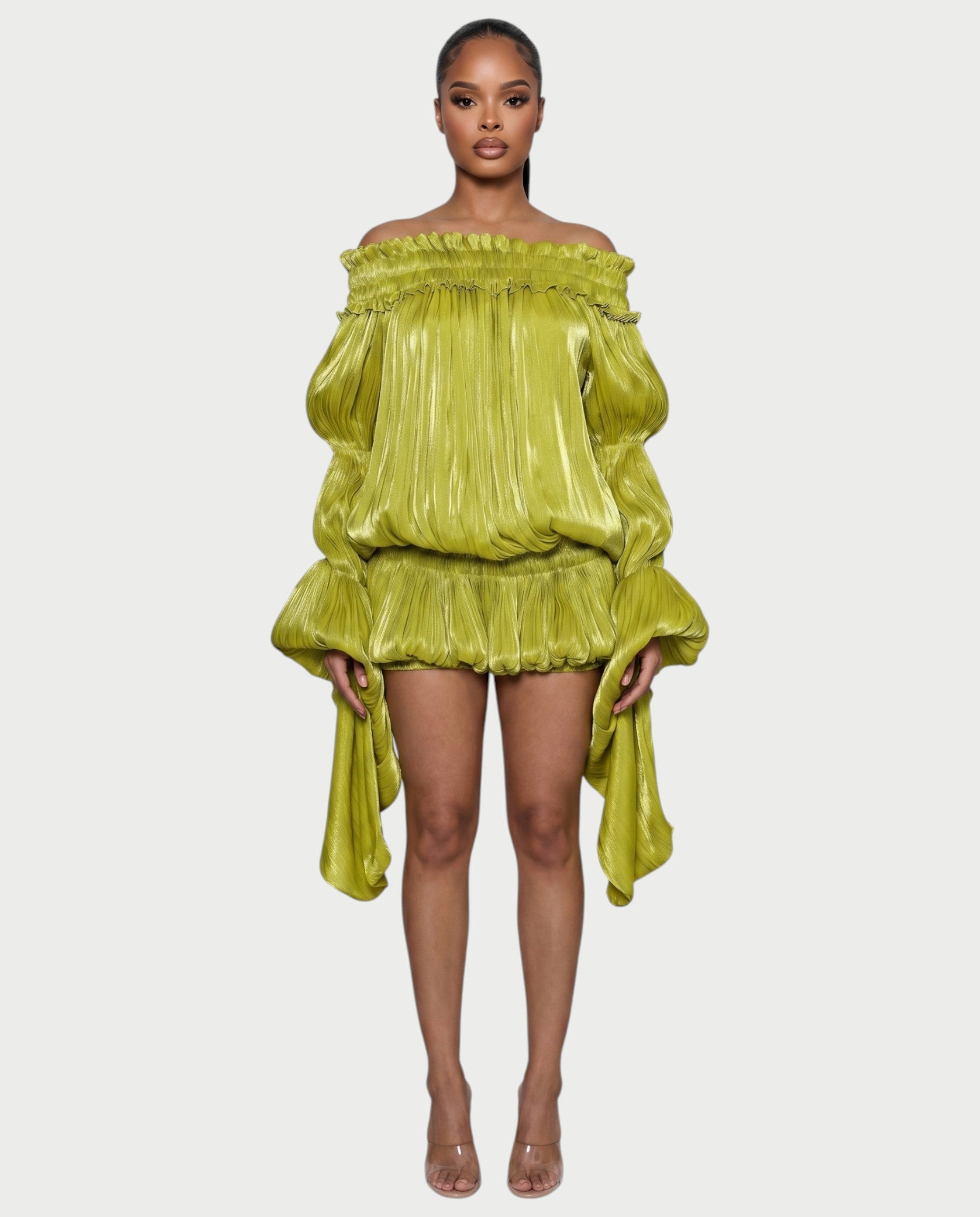 MORYA Off-Shoulder Ruffle Sheer Sleeve Mini Dress