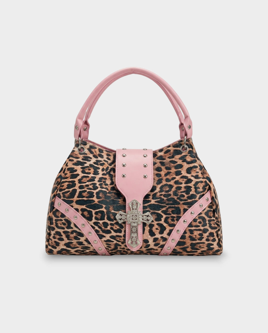SENIA Leopard Rhinestone Cross Detail Handbag