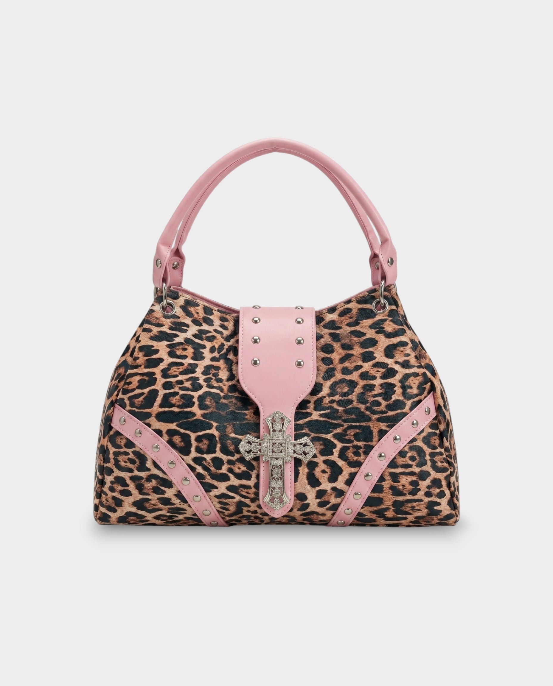 SENIA Leopard Rhinestone Cross Detail Handbag