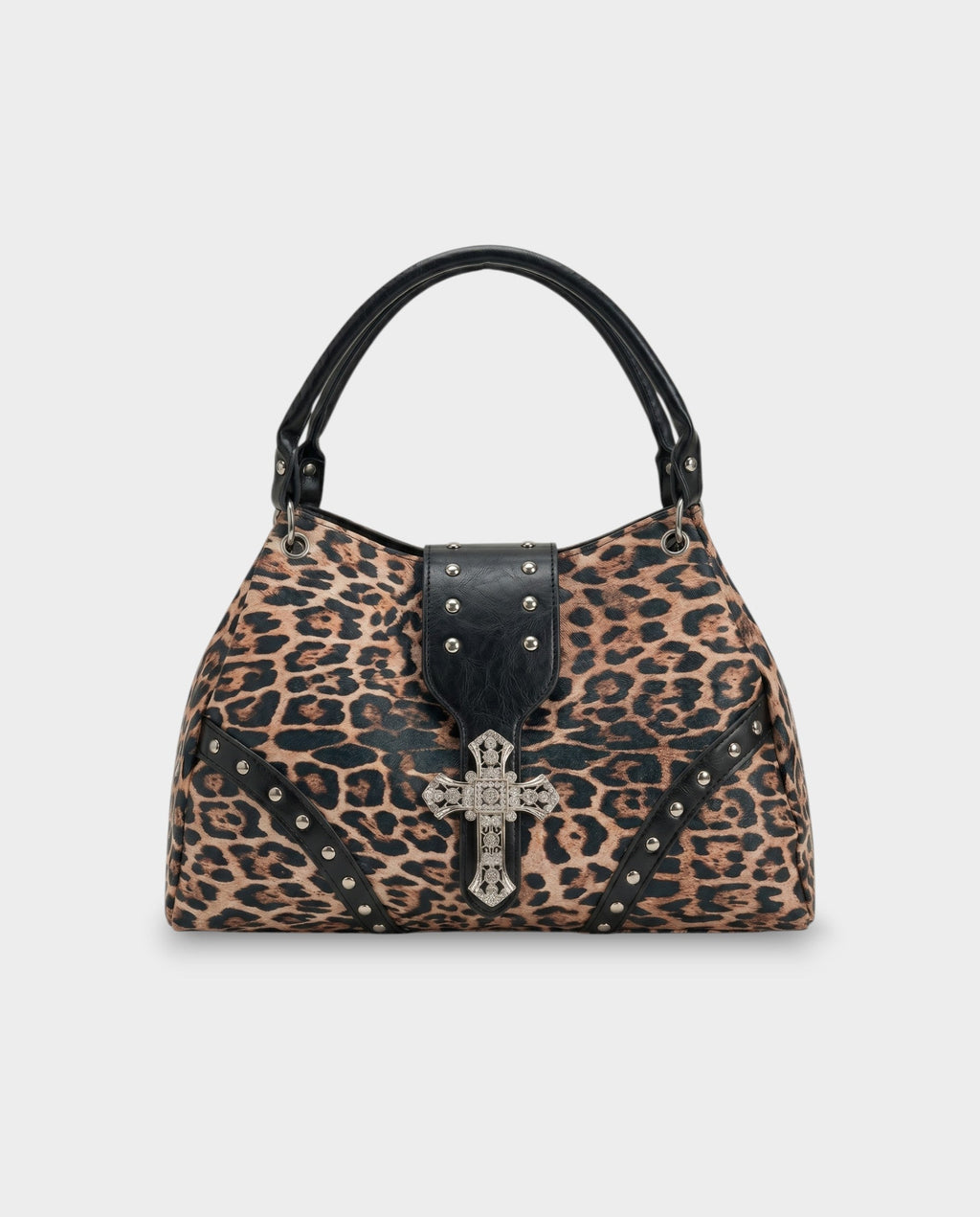 SENIA Leopard Rhinestone Cross Detail Handbag