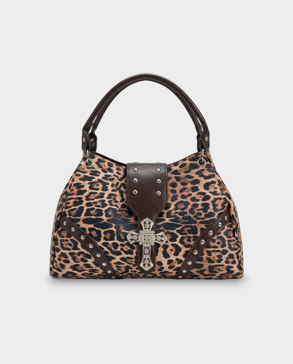 SENIA Leopard Rhinestone Cross Detail Handbag