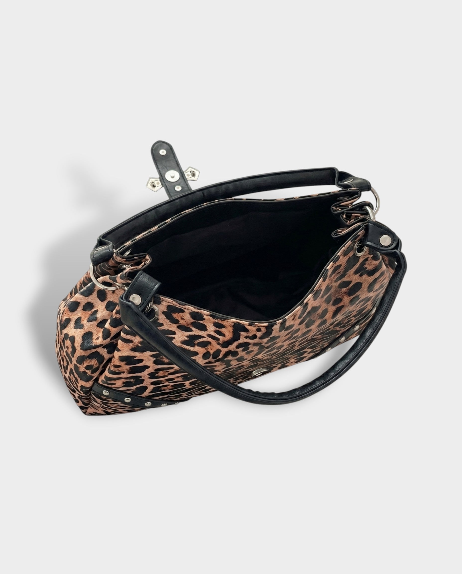 SENIA Leopard Rhinestone Cross Detail Handbag