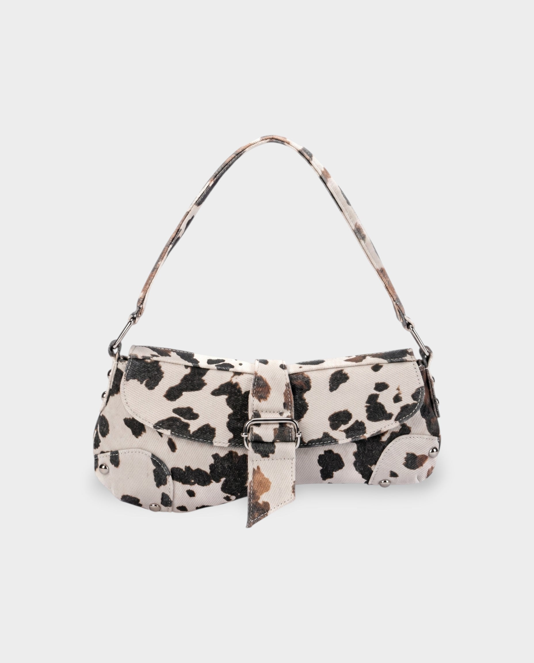 NELCY Cow Print Buckle Shoulder Handbag