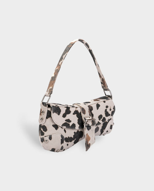 NELCY Cow Print Buckle Shoulder Handbag