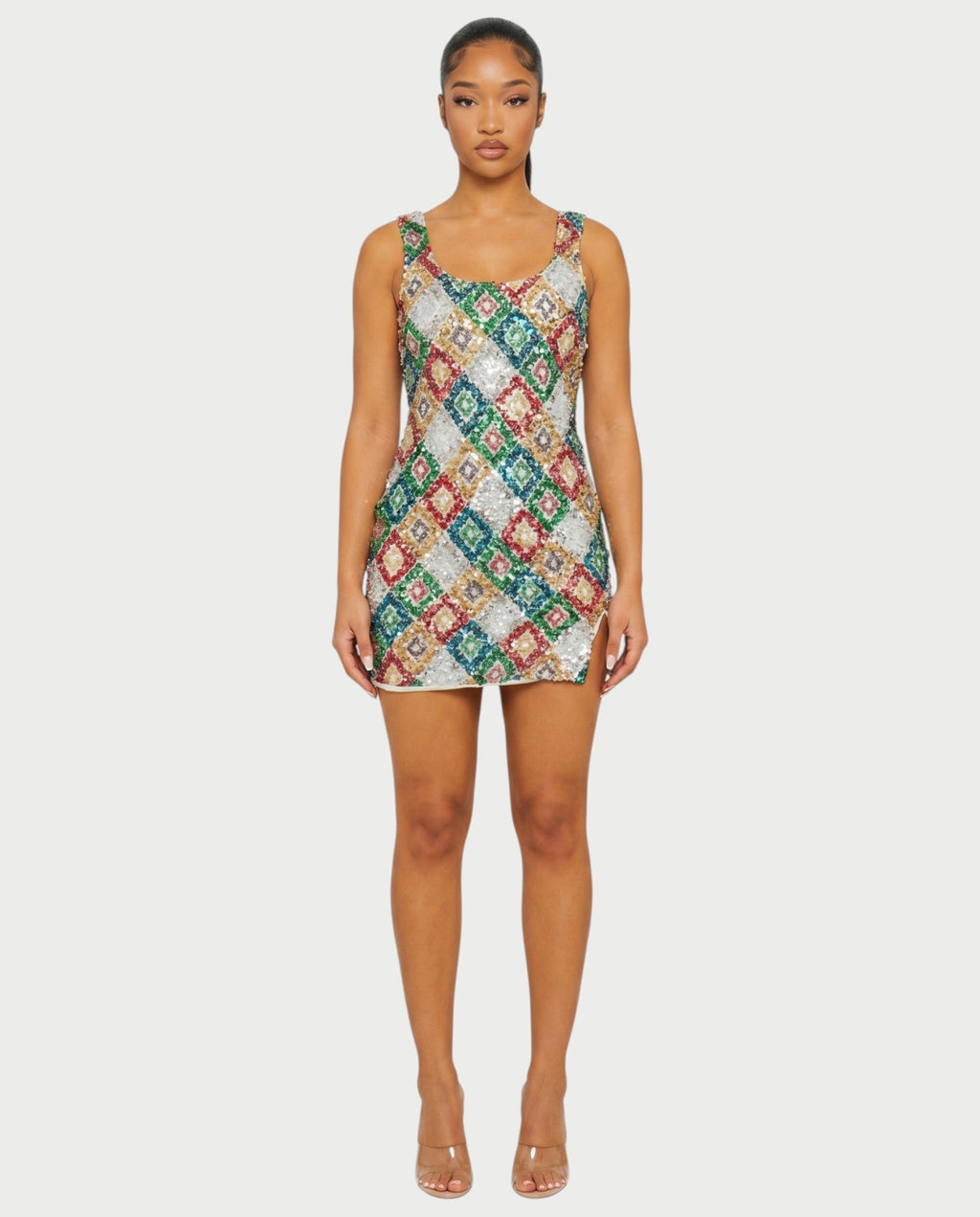 RISANA Sequin Diamond Bodycon Mini Dress