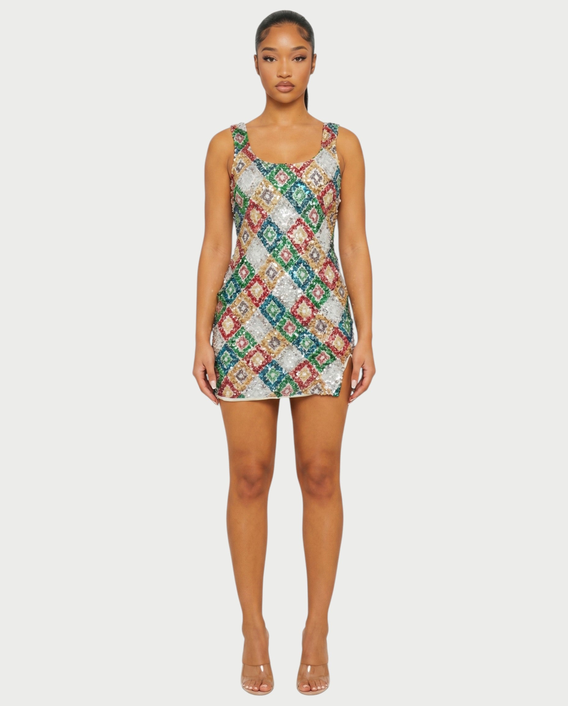 RISANA Sequin Diamond Bodycon Mini Dress