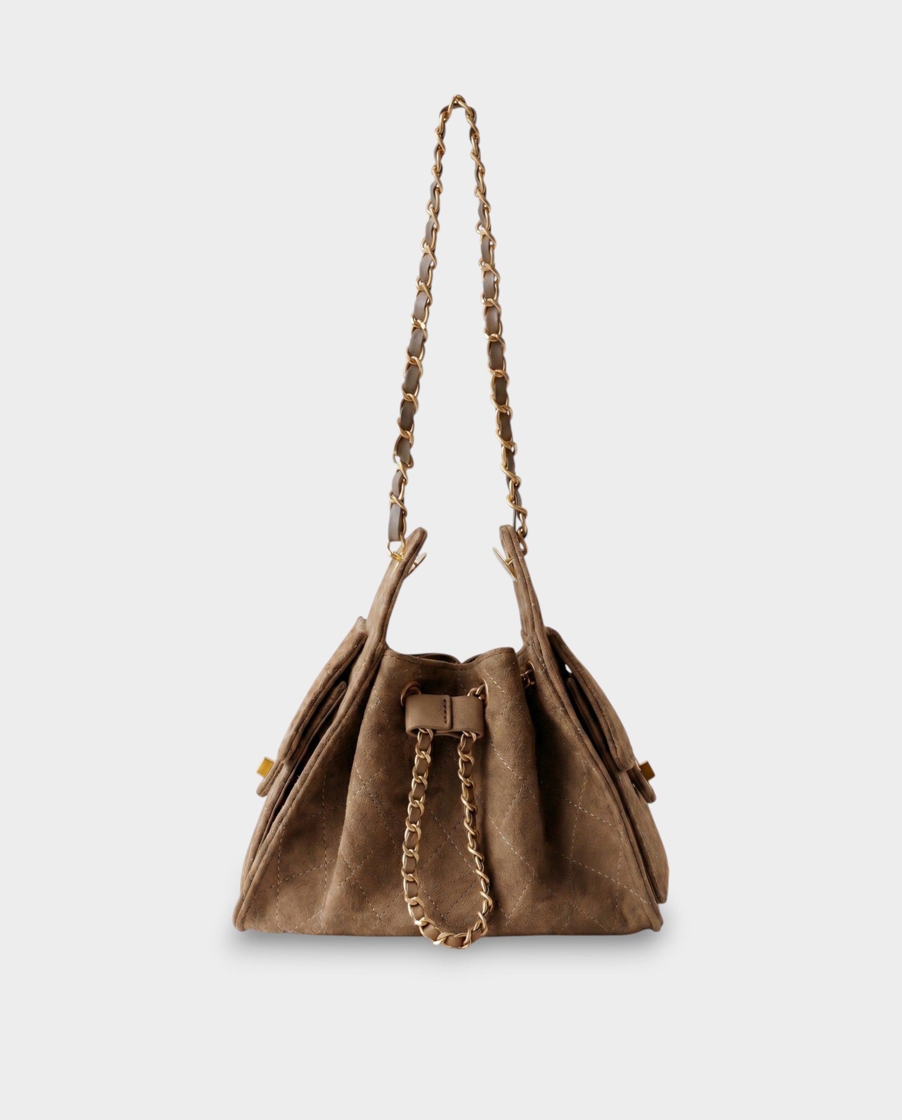 LUMI Sheepskin Suede Drawstring Shoulder Bag