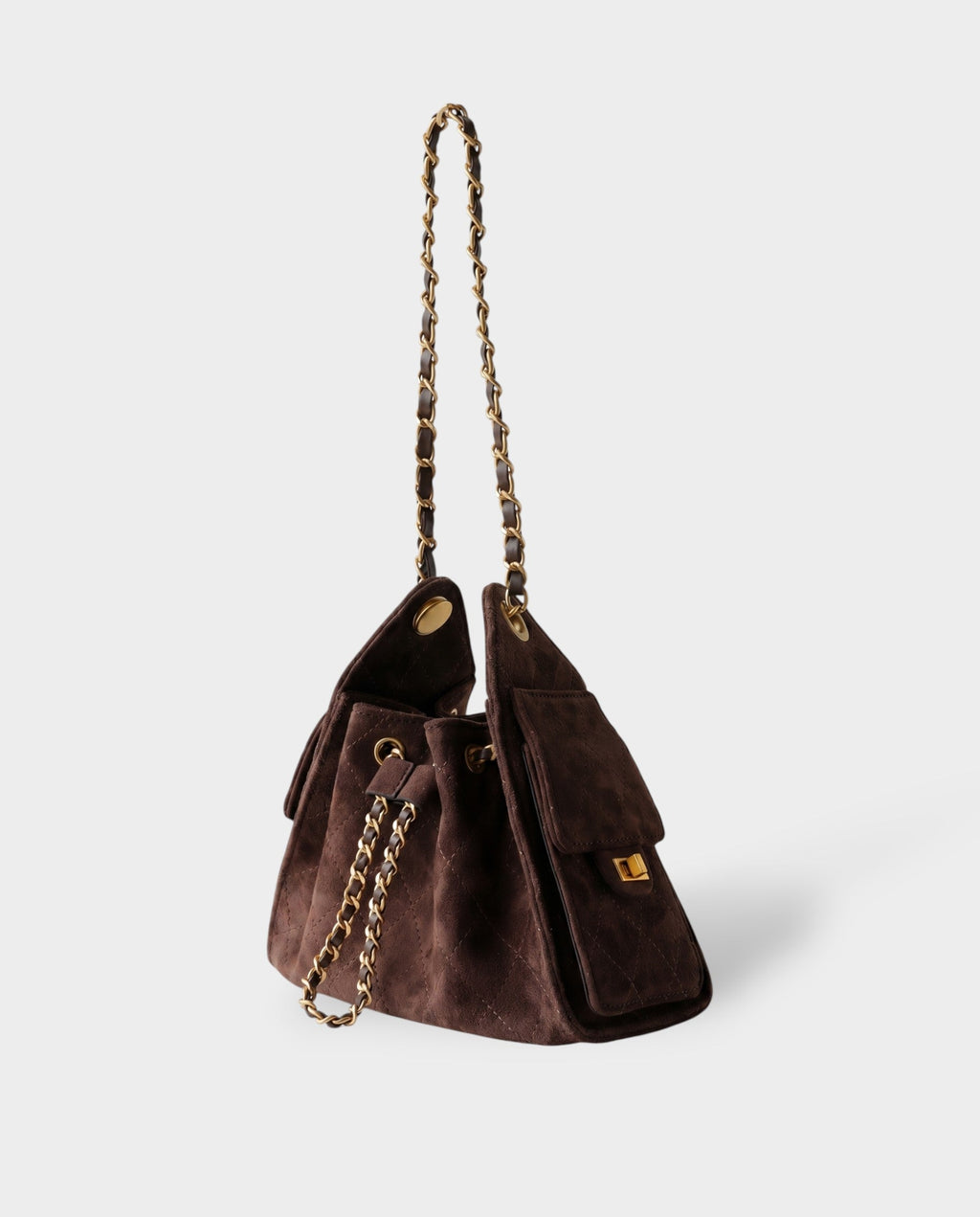 LUMI Sheepskin Suede Drawstring Shoulder Bag