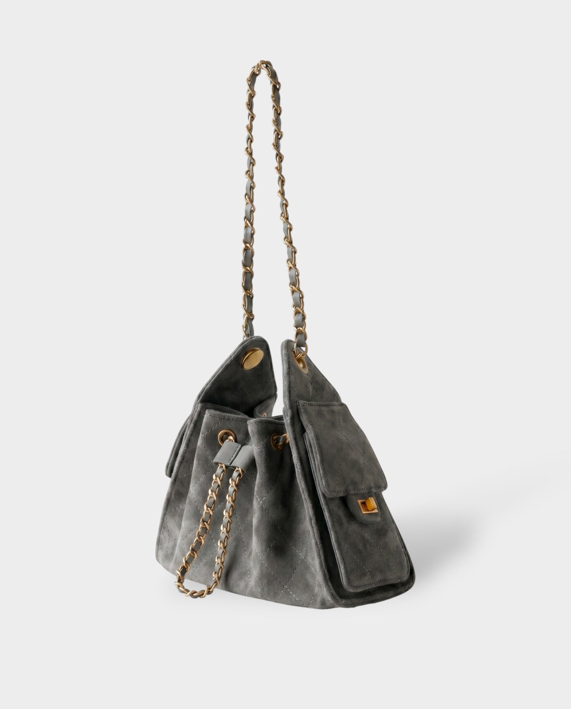LUMI Sheepskin Suede Drawstring Shoulder Bag