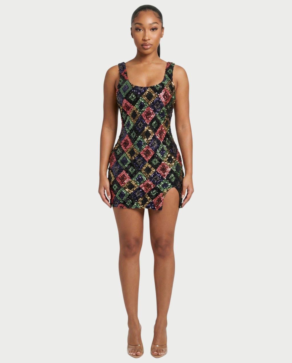 SAFIYA Black Sequin Diamond Bodycon Mini Dress