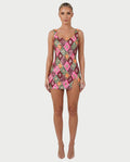 SAKIRA Pink Green Sequin Diamond Bodycon Mini Dress