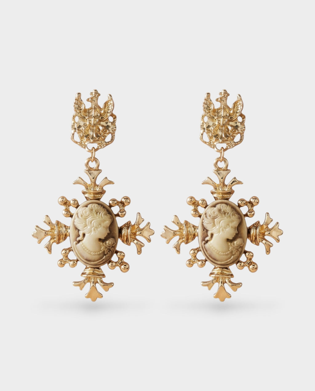 Cameo Portrait Cross Dangle Earrings