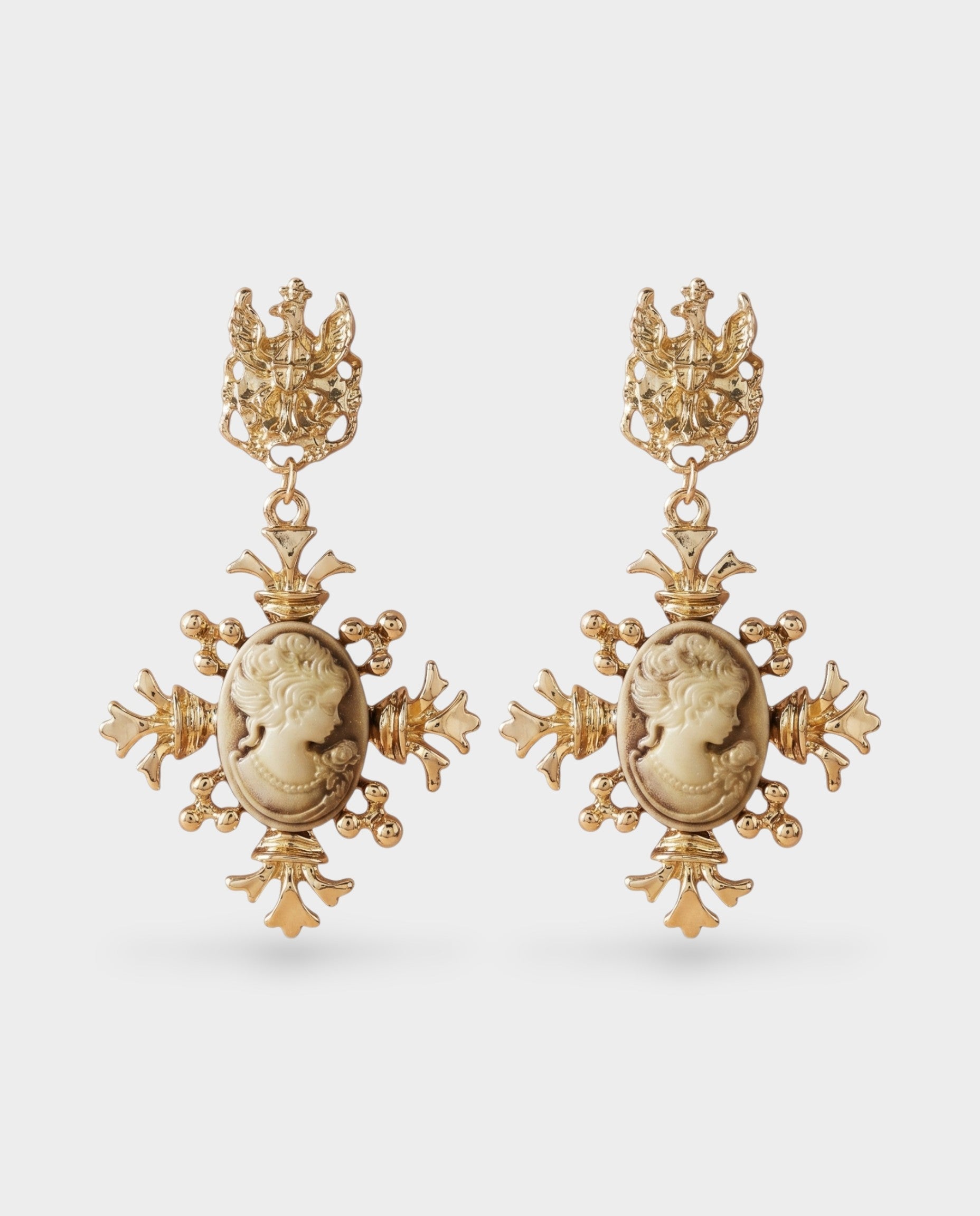 Cameo Portrait Cross Dangle Earrings