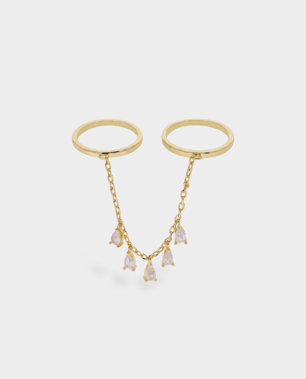 Two-Finger Pear-Cut Crystal Chain Ring